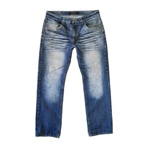 Bill Blass Jeans Mens 36x34 Whiskered Dark Wash Distressed Casual‎ Cowboy Edgy